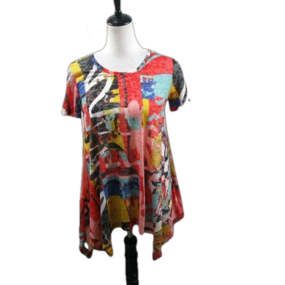 Chelsea & Theodore Colorful Short Sleeve Tunic Size Small